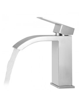 Single Handle Waterfall Bathroom Vanity Brushed Finish Sink Faucet with Extra Large Rectangular Spout
