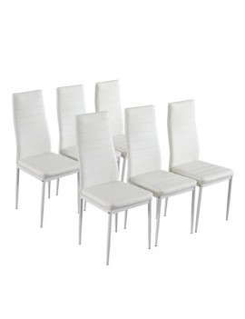 6pcs Elegant Assembled Stripping Texture High Backrest Dining Chairs B White