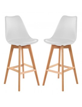 Bar Stools Set of 2 PU Leather Bar Stools with Backs Kitchen Counter Bar Chairs Wood Leg for Kitchen Stool Pub Chairs, Counter, Ergonomics Design（White）