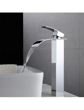 Single Hole Single Handle Hot And Cold Single Control Bathroom Basin Waterfall Faucet-Chromed Curved Mouth (High)