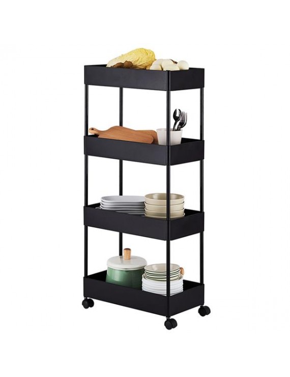 4 Tier Slim Storage Cart Kitchen Bathroom Mobile Shelving with Moving Wheels Black