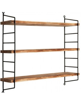 23-Inch Modern Industrial Metal and Torched Wood Adjustable Wall Mounted 3-Tier Display Floating Shelf