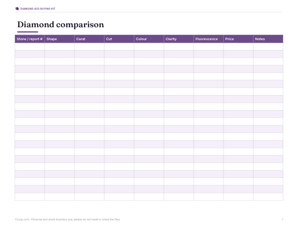 Preview of Printable Diamond Comparison Worksheet